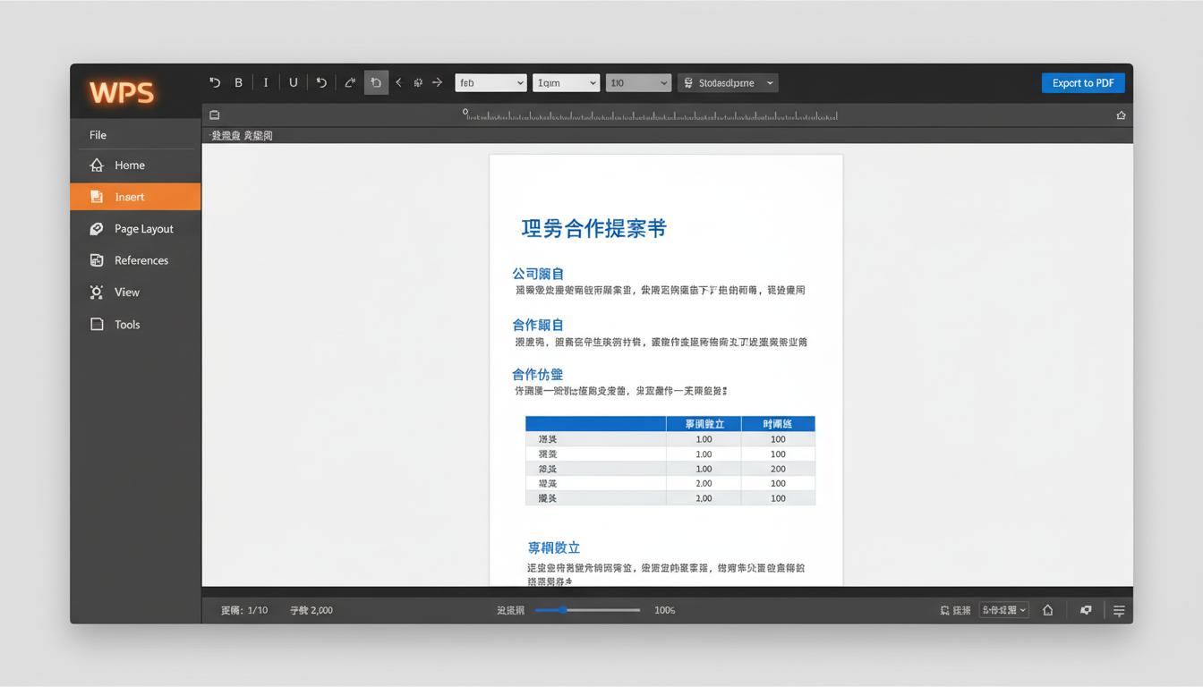 WPS文字处理界面展示文档中嵌入活表格